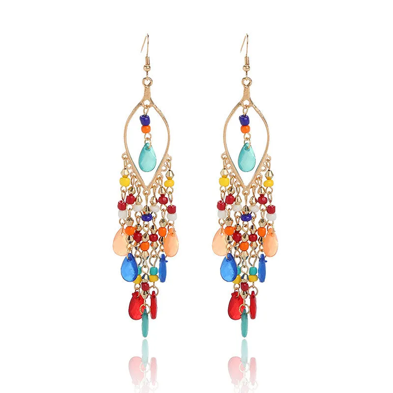 Wholesale Bohemian Long Teardrop Tassel Earrings