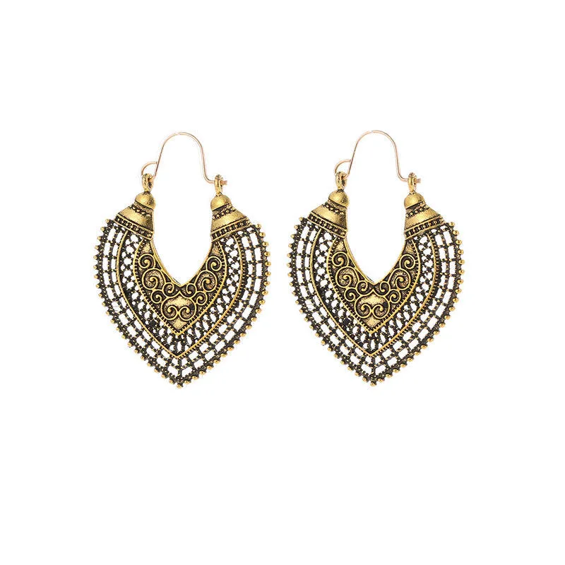 Wholesale Bohemian Metal Hollow Flower Earrings