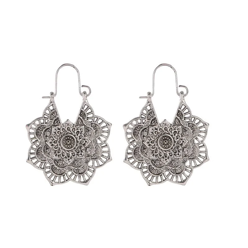 Wholesale Bohemian Metal Hollow Flower Earrings