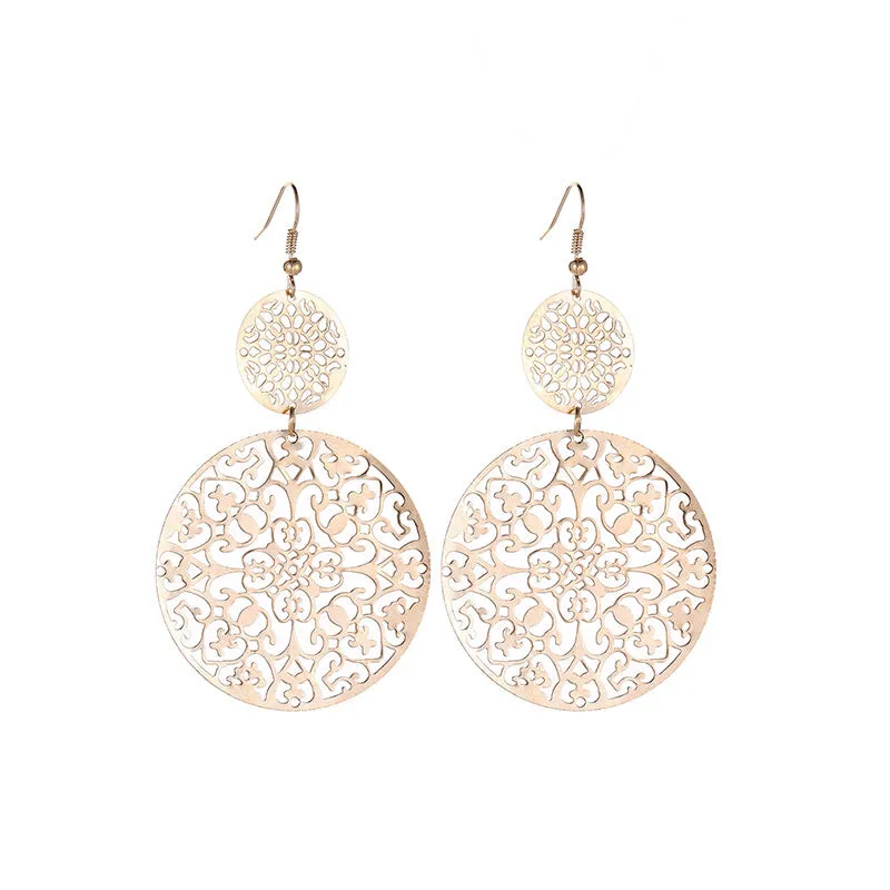 Wholesale Bohemian Metal Hollow Flower Earrings