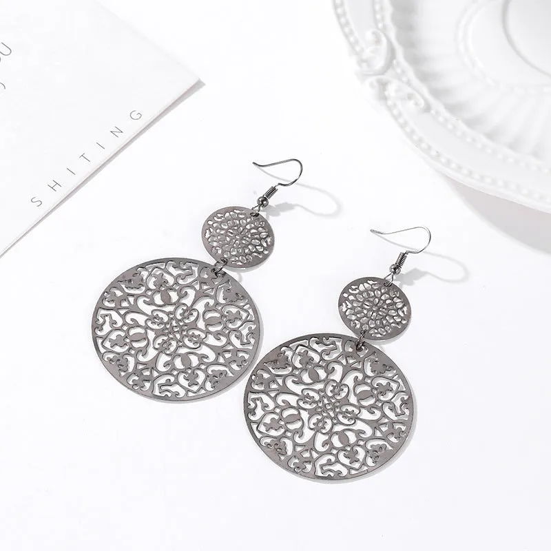 Wholesale Bohemian Metal Hollow Flower Earrings