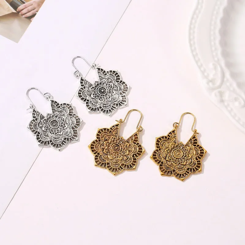 Wholesale Bohemian Metal Hollow Flower Earrings