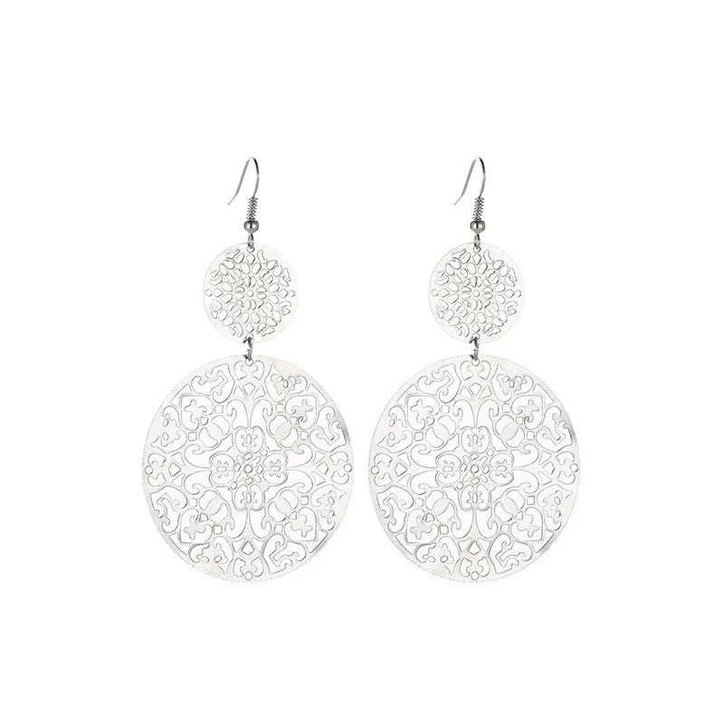 Wholesale Bohemian Metal Hollow Flower Earrings