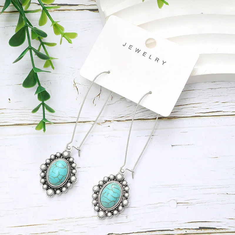 Wholesale Bohemian Metal Turquoise Drop Earrings