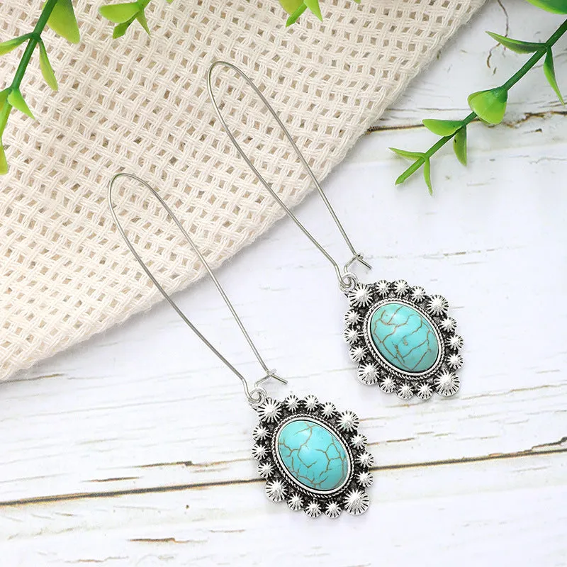Wholesale Bohemian Metal Turquoise Drop Earrings