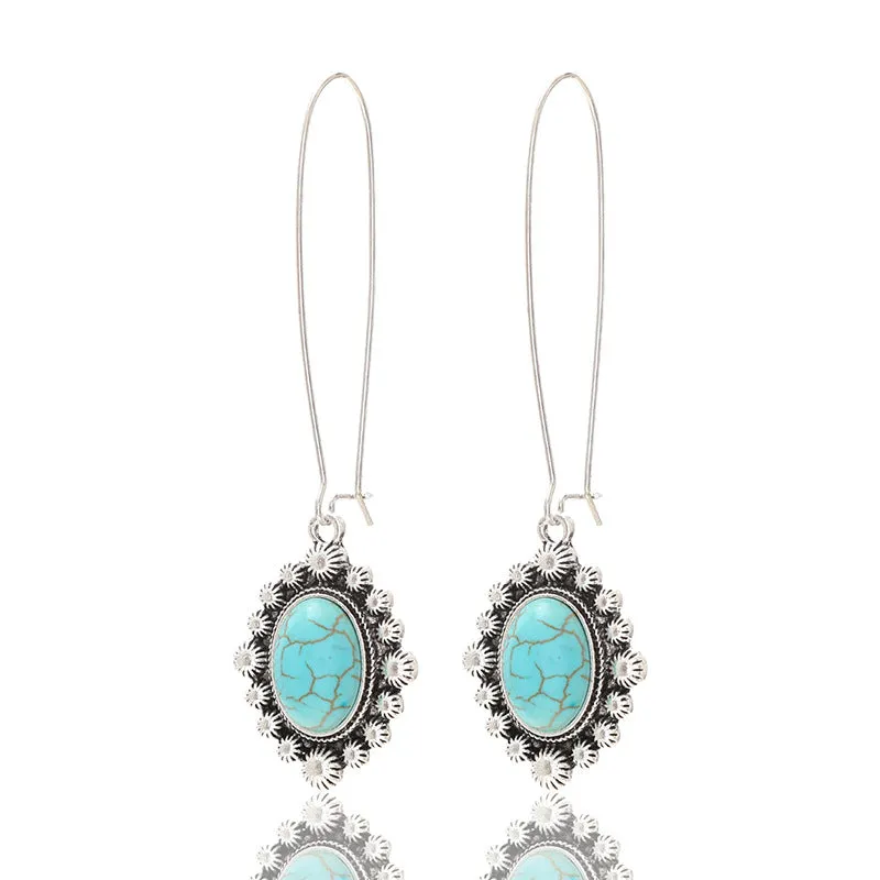 Wholesale Bohemian Metal Turquoise Drop Earrings