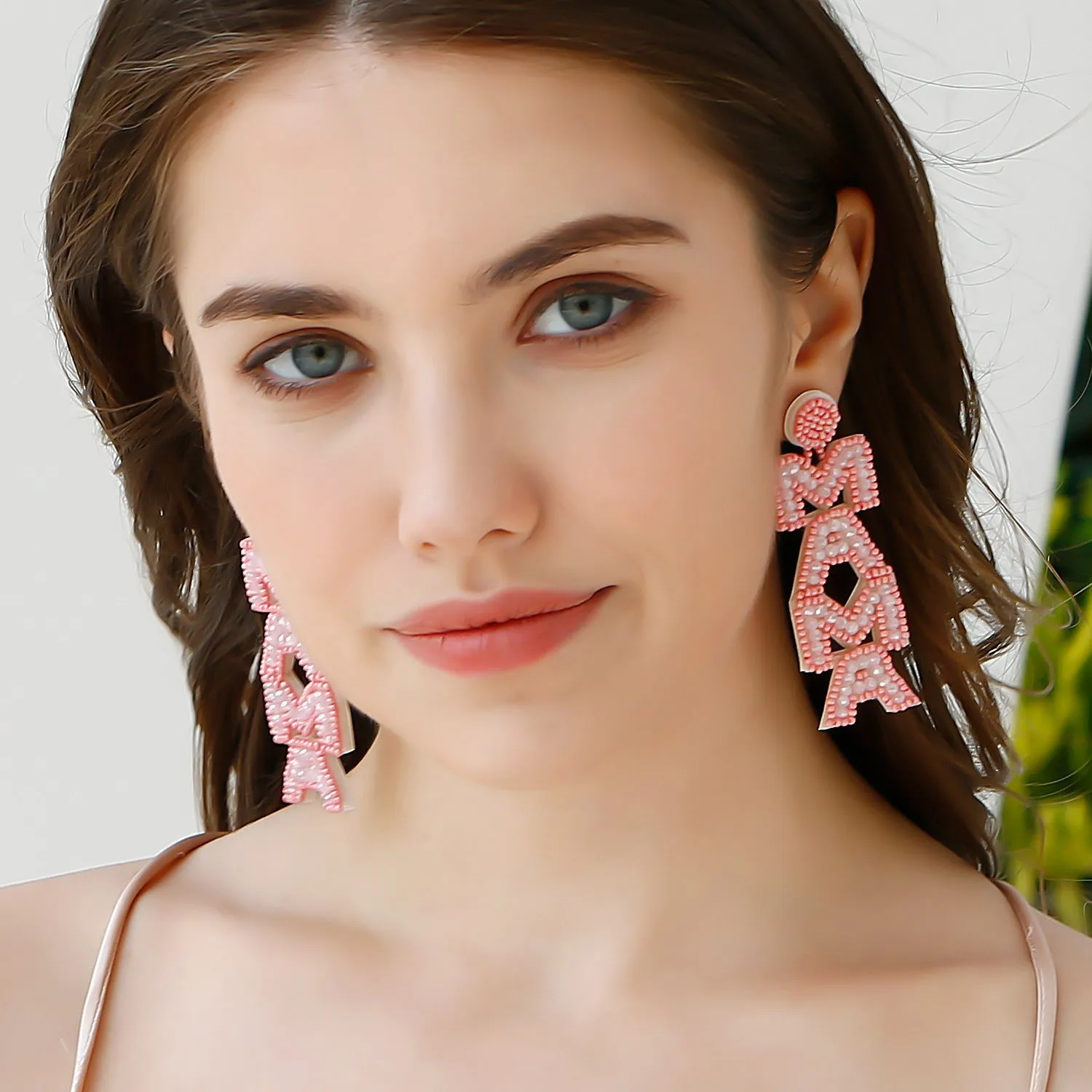 Wholesale Bohemian Mom Mother's Day Vintage Letters Rice Beads Earrings
