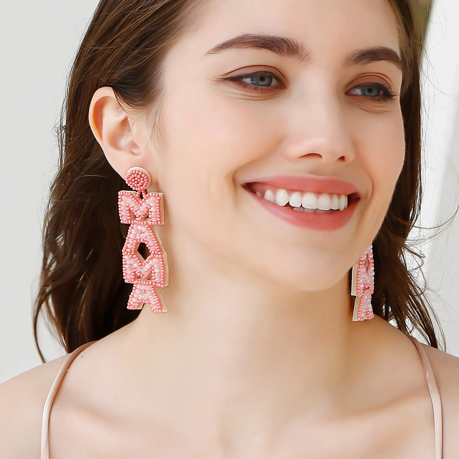 Wholesale Bohemian Mom Mother's Day Vintage Letters Rice Beads Earrings
