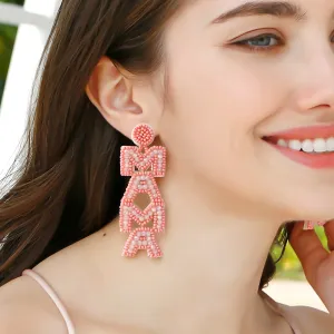Wholesale Bohemian Mom Mother's Day Vintage Letters Rice Beads Earrings