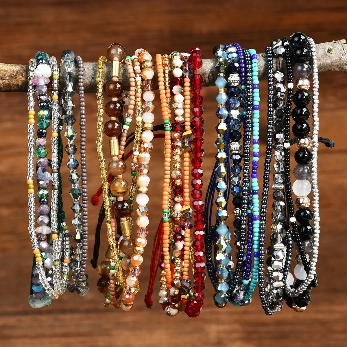 Wholesale Bohemian multi-layer natural gravel crystal beaded bracelet