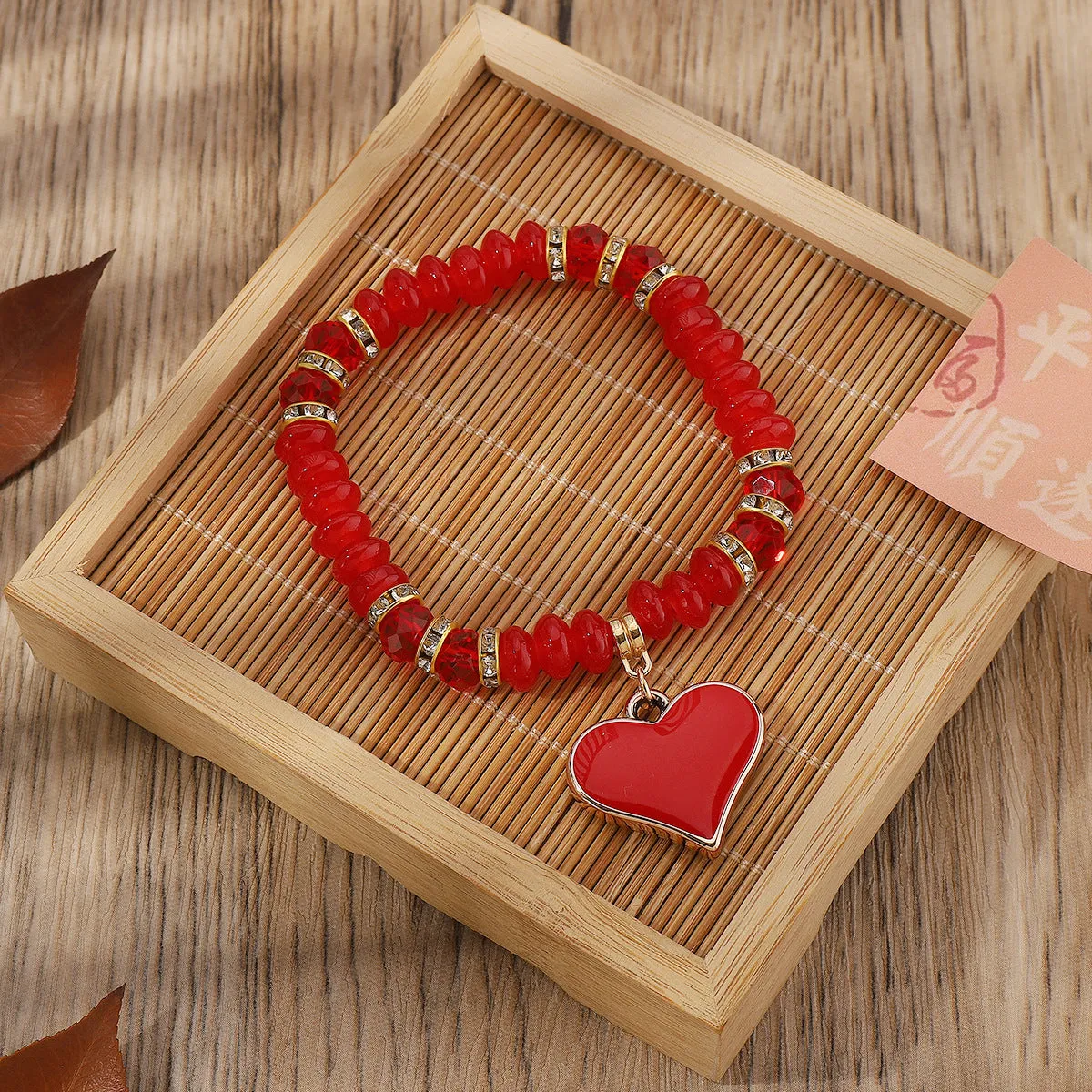 Wholesale Bohemian Natural Stone Love Pendant Beaded Bracelet