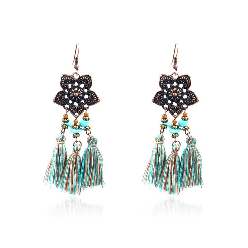 Wholesale Bohemian Plum Flower Turquoise Earrings