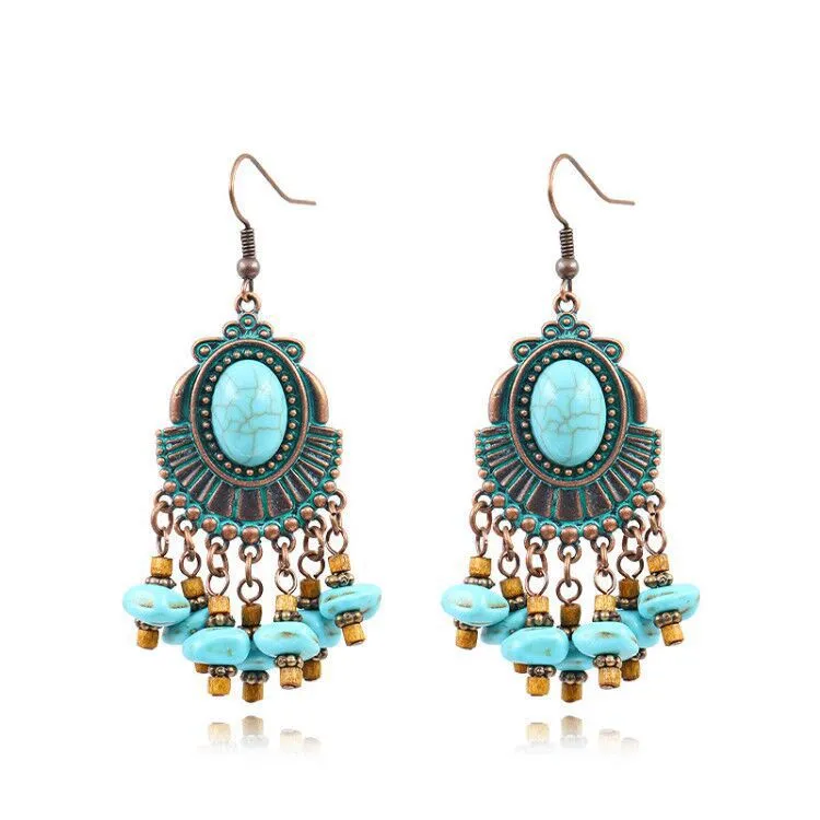 Wholesale Bohemian Plum Flower Turquoise Earrings