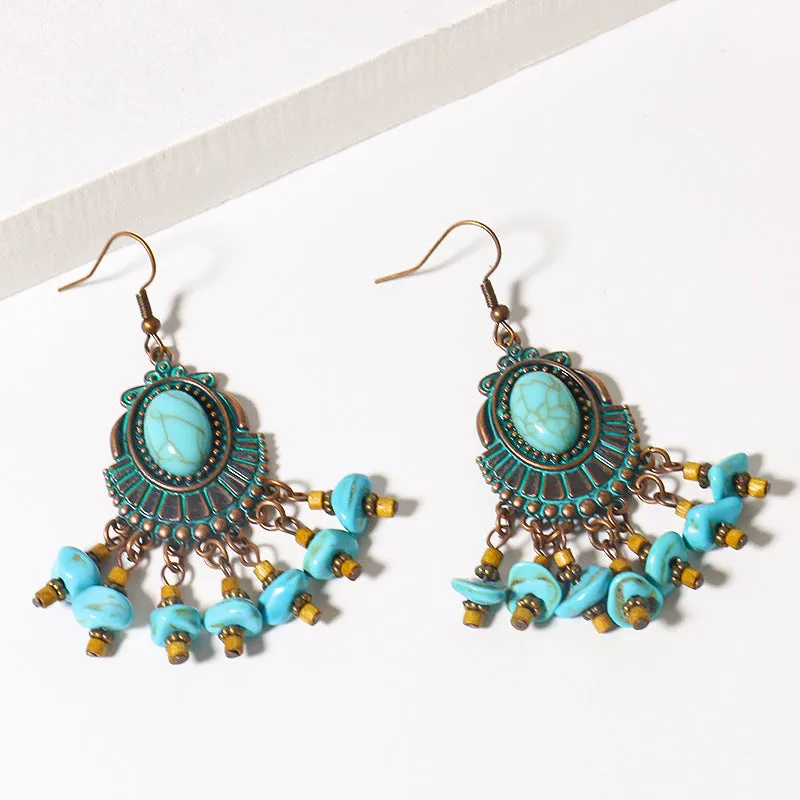 Wholesale Bohemian Plum Flower Turquoise Earrings