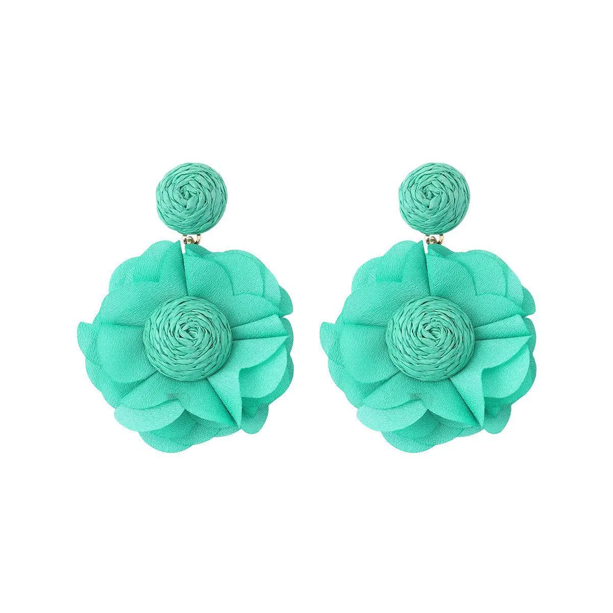 Wholesale Bohemian Raffia Braided Flower Earrings