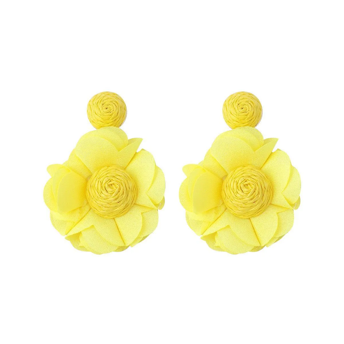 Wholesale Bohemian Raffia Braided Flower Earrings