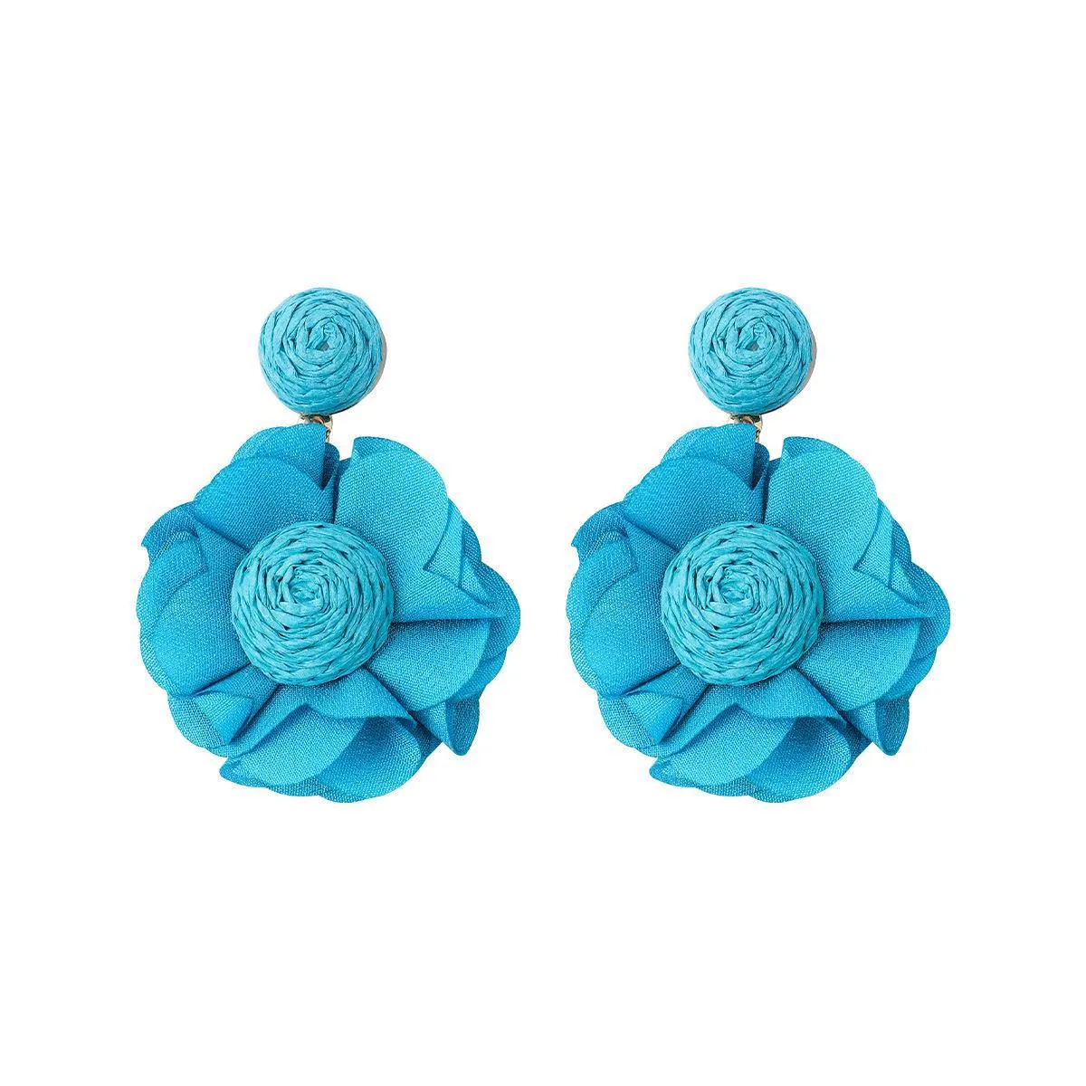Wholesale Bohemian Raffia Braided Flower Earrings