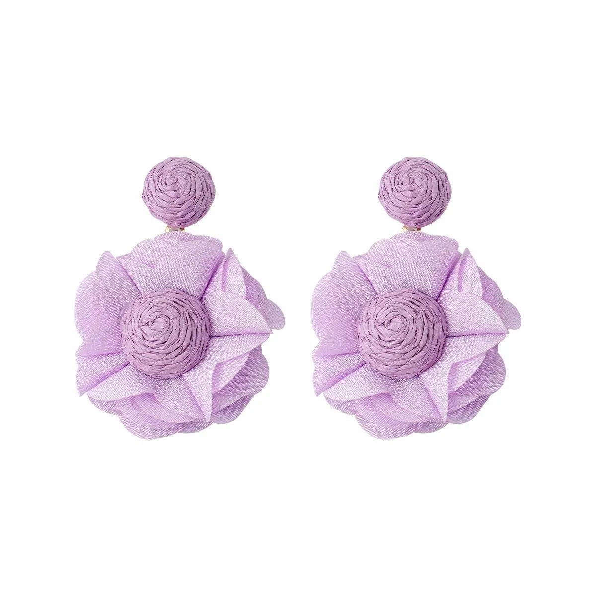 Wholesale Bohemian Raffia Braided Flower Earrings