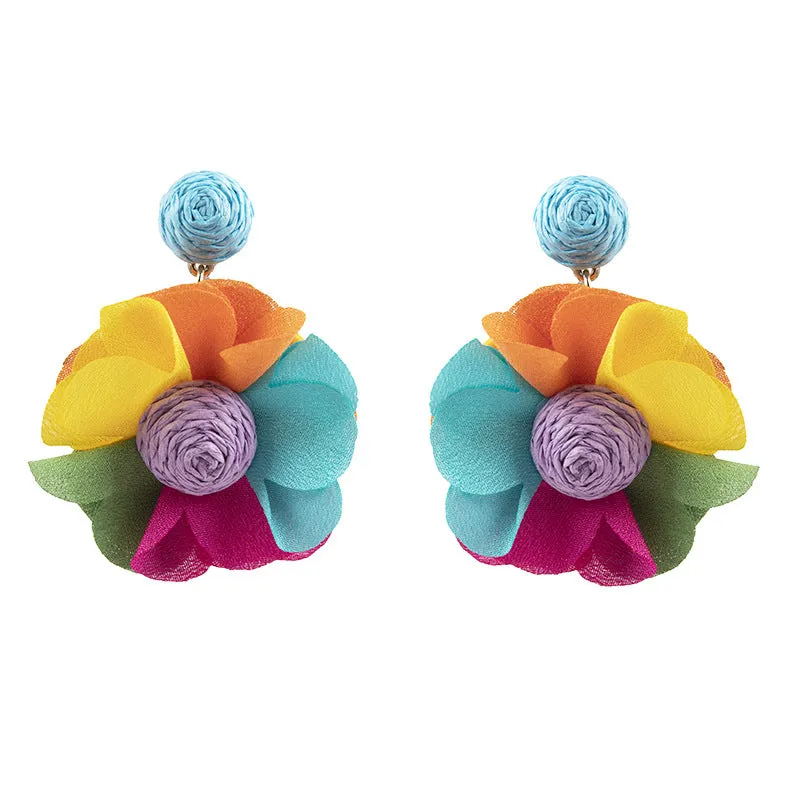 Wholesale Bohemian Raffia Braided Flower Earrings