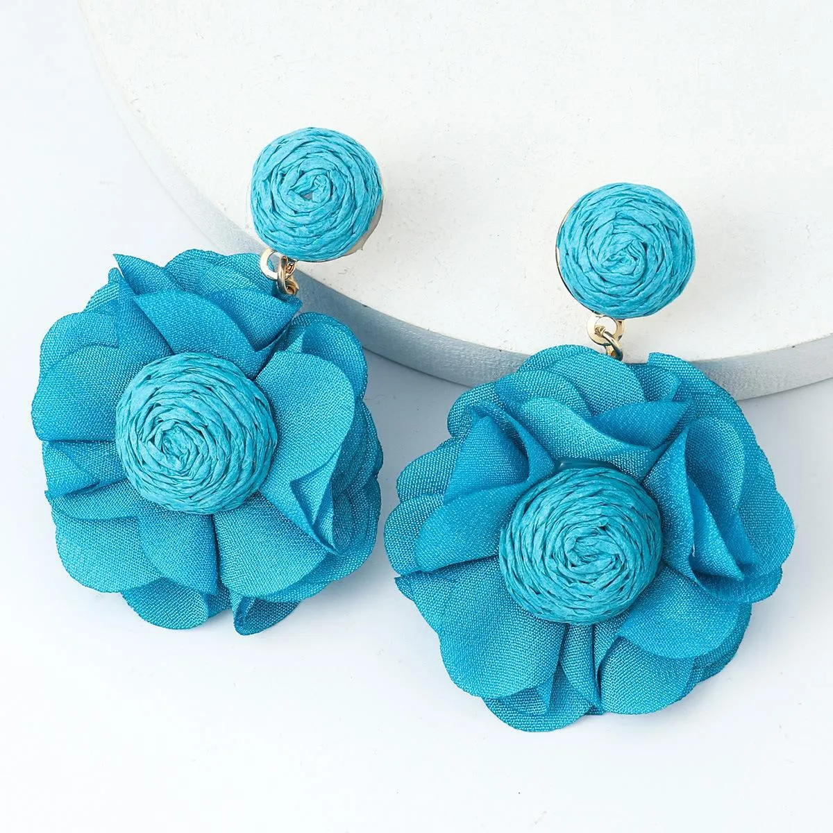 Wholesale Bohemian Raffia Braided Flower Earrings