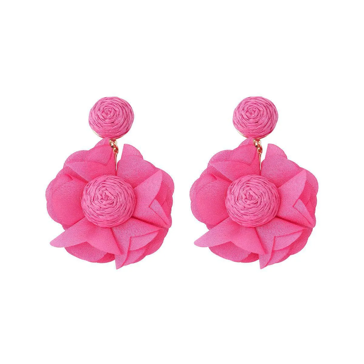 Wholesale Bohemian Raffia Braided Flower Earrings