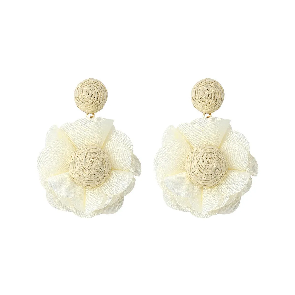 Wholesale Bohemian Raffia Braided Flower Earrings