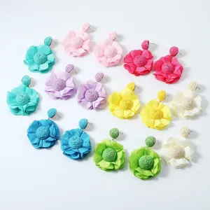 Wholesale Bohemian Raffia Braided Flower Earrings