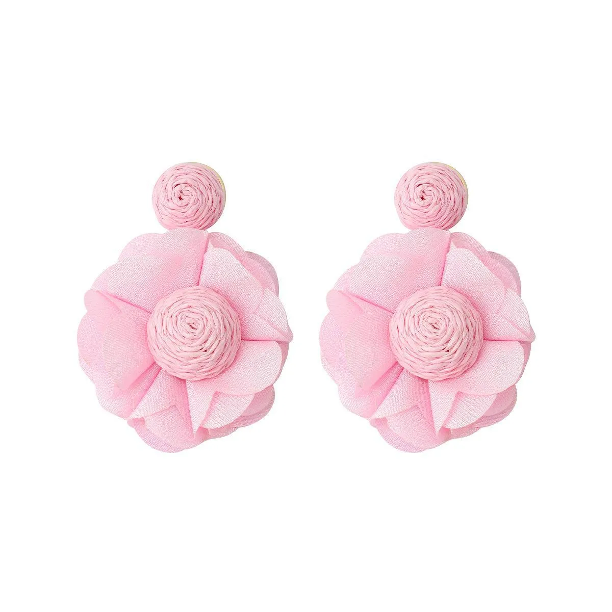 Wholesale Bohemian Raffia Braided Flower Earrings