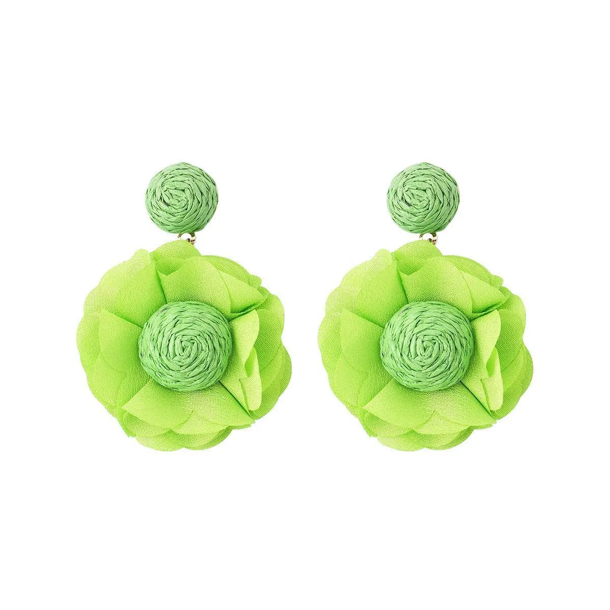 Wholesale Bohemian Raffia Braided Flower Earrings