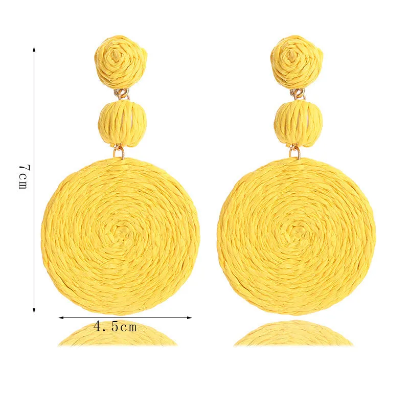 Wholesale Bohemian Raffia Round Earrings
