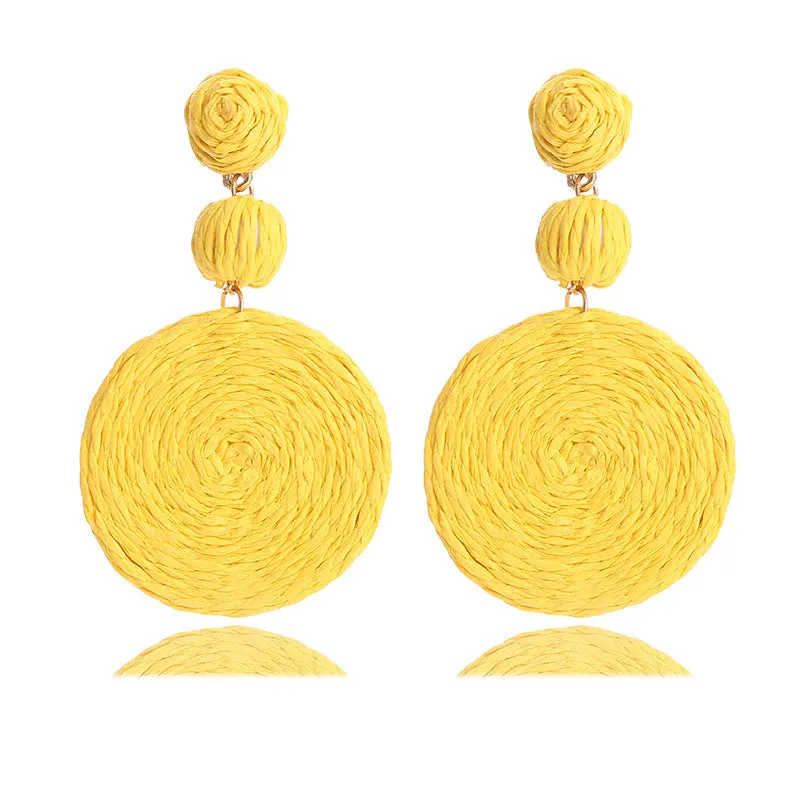 Wholesale Bohemian Raffia Round Earrings