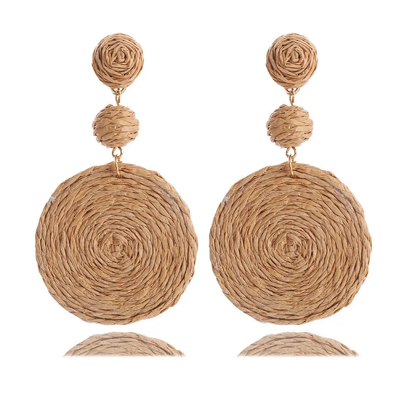 Wholesale Bohemian Raffia Round Earrings
