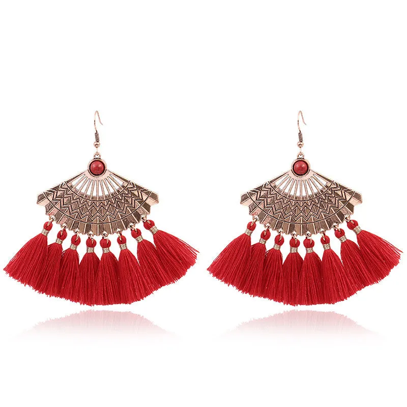Wholesale Bohemian Red Vintage Tassel Dream Catcher Earrings