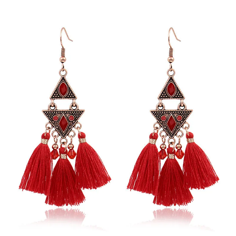Wholesale Bohemian Red Vintage Tassel Dream Catcher Earrings