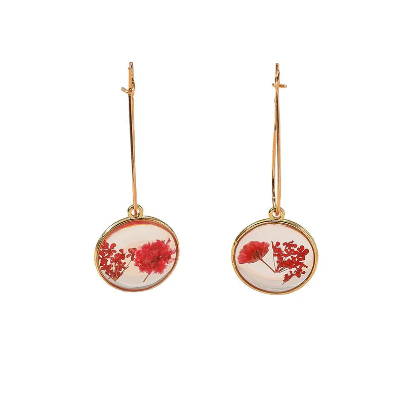 Wholesale Bohemian Retro Creative Round Epoxy Everlasting Flower Earrings