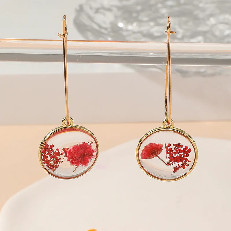 Wholesale Bohemian Retro Creative Round Epoxy Everlasting Flower Earrings