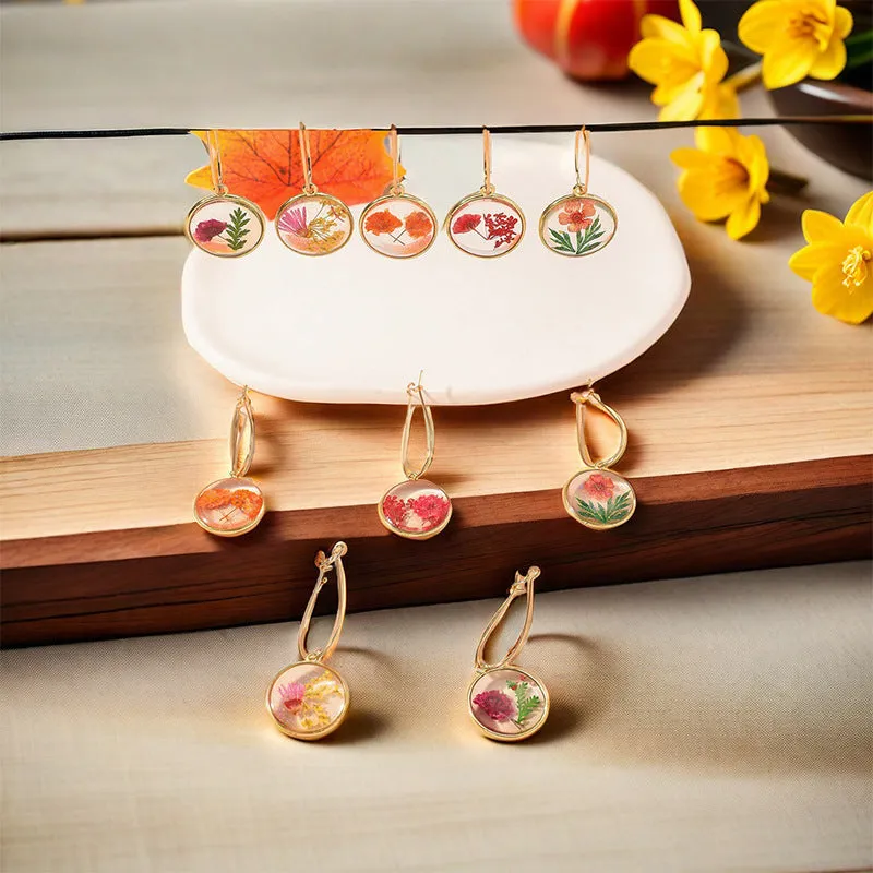 Wholesale Bohemian Retro Creative Round Epoxy Everlasting Flower Earrings