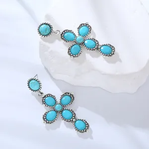 Wholesale Bohemian Retro Ethnic Style Alloy Turquoise Cross Earrings