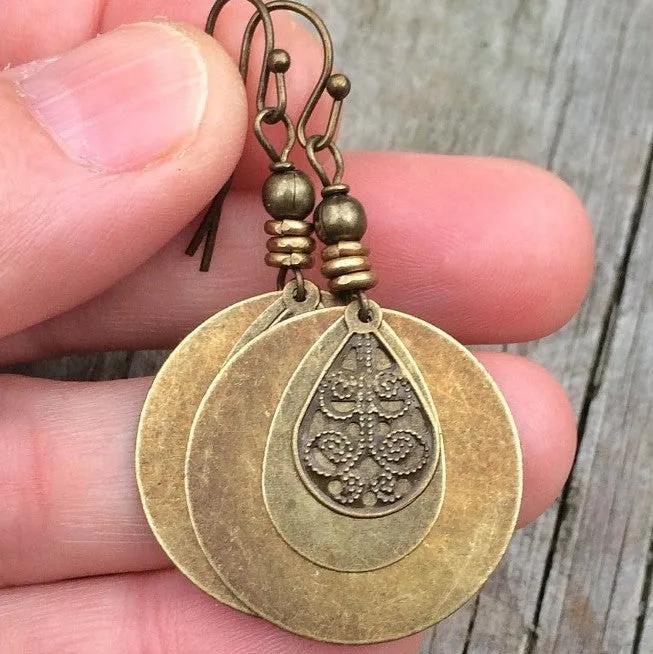 Wholesale Bohemian Retro Ethnic Style Bronze Circle Carved Earrings