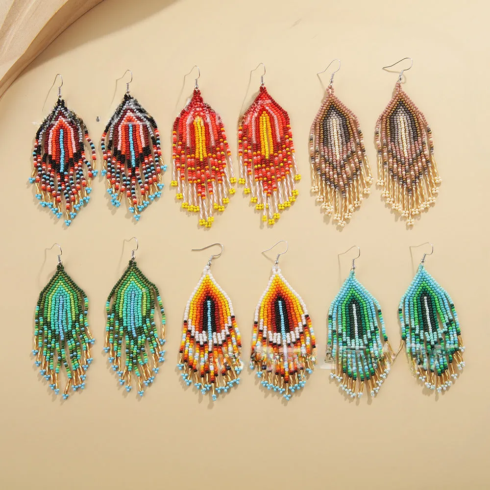 Wholesale Bohemian Retro Gradient Color Tassel Earrings