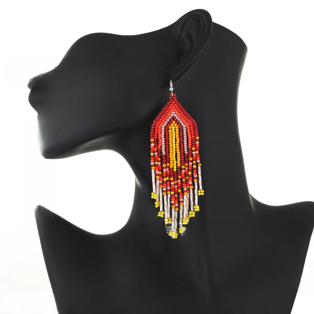 Wholesale Bohemian Retro Gradient Color Tassel Earrings