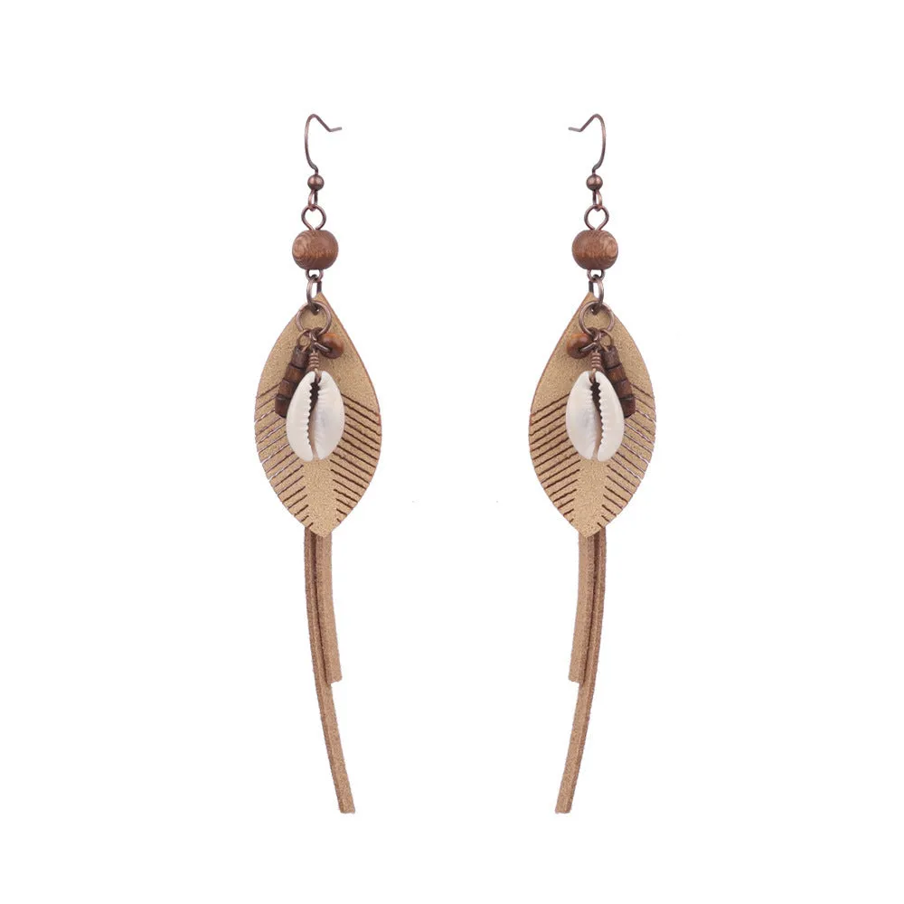 Wholesale Bohemian Rice Pearl Shell Long Tassel Earrings