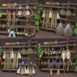 Wholesale Bohemian Rice Pearl Shell Long Tassel Earrings