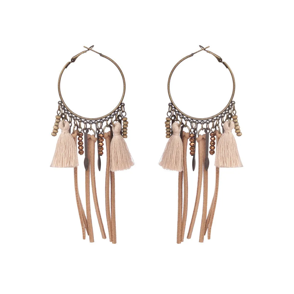 Wholesale Bohemian Rice Pearl Shell Long Tassel Earrings