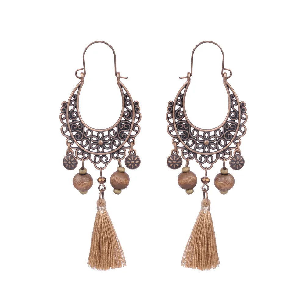 Wholesale Bohemian Rice Pearl Shell Long Tassel Earrings