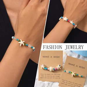 Wholesale Bohemian Shell Starfish Braided Lami Bead Bracelet