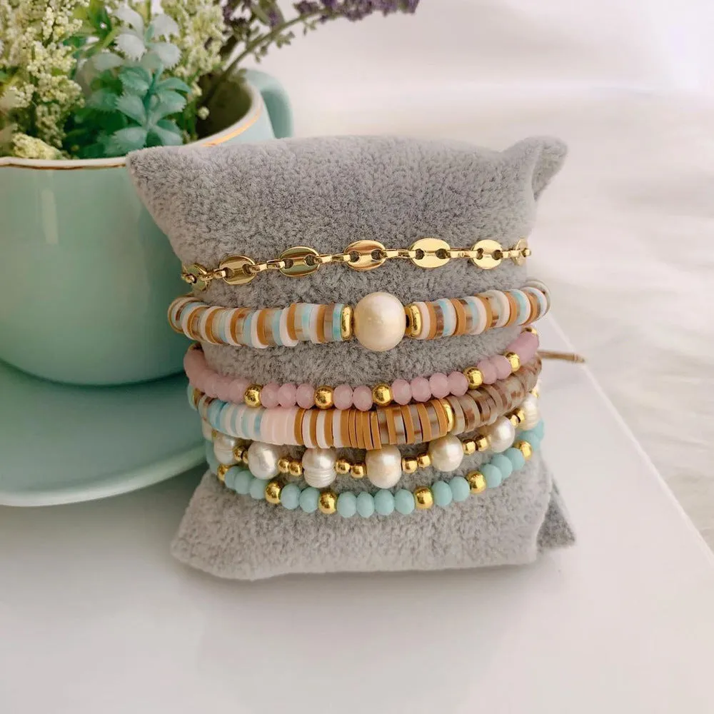 Wholesale Bohemian Soft Ceramic Flakes and Pearls Bracelet