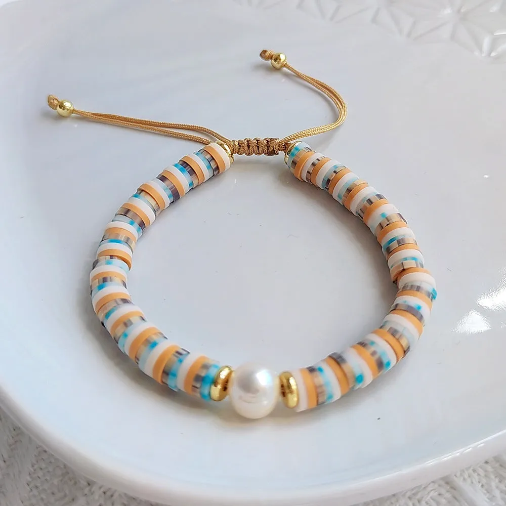 Wholesale Bohemian Soft Ceramic Flakes and Pearls Bracelet