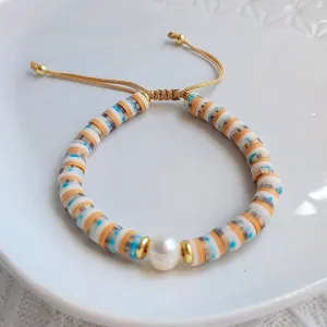Wholesale Bohemian Soft Ceramic Flakes and Pearls Bracelet