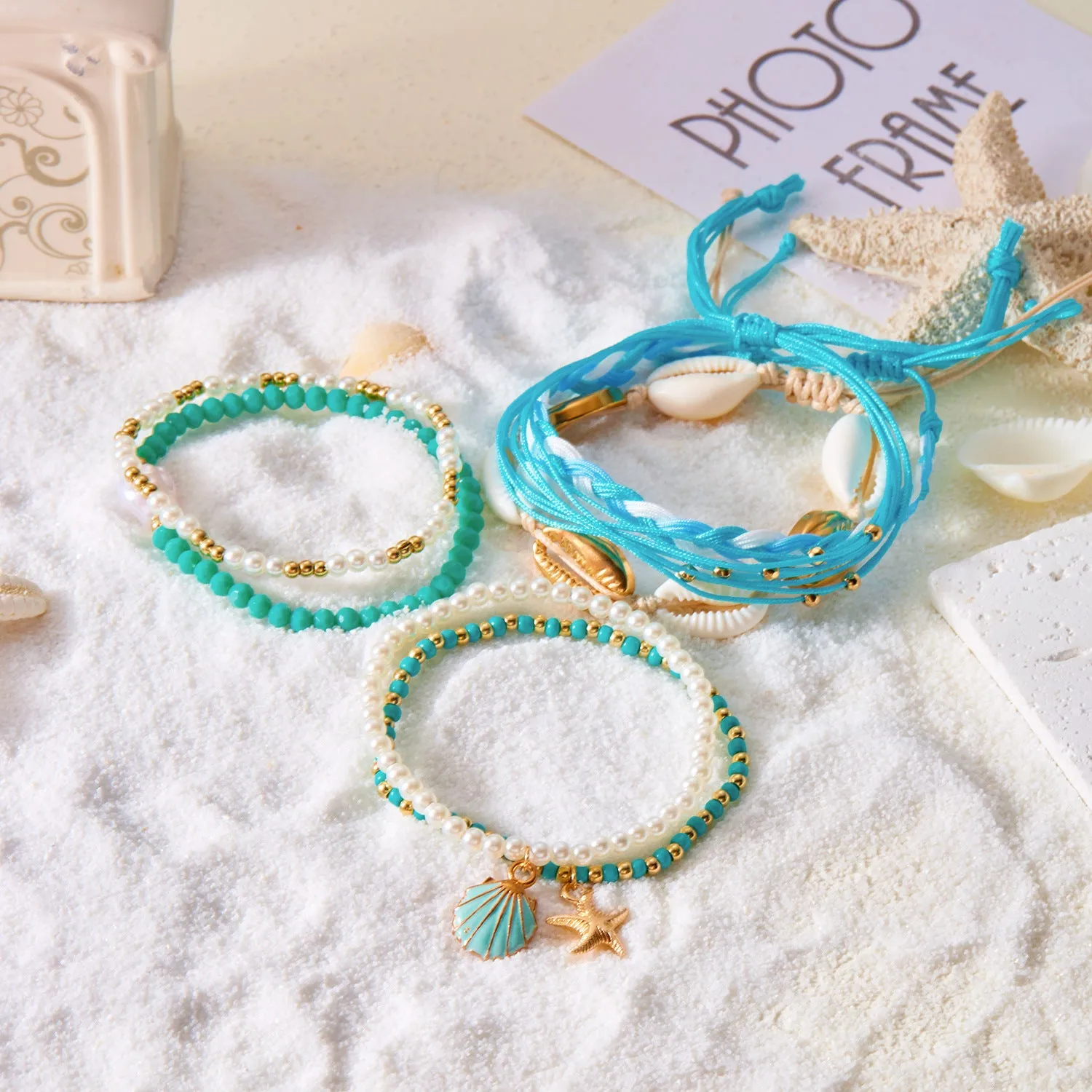 Wholesale Bohemian Starfish Beaded Shell Bracelet Evil Eye Bracelet Set